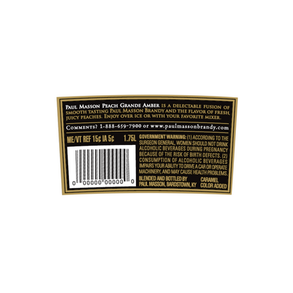 Paul Masson Peach Flavored Brandy Grande Amber 54 - 1.75L - Back Label