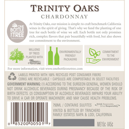 Trinity Oaks Chardonnay California - 750ML - Back Label