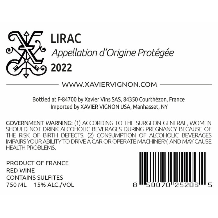 Xavier Vignon Lirac Rouge 2022 - 750ML - Back Label
