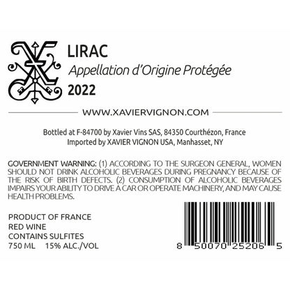 Xavier Vignon Lirac Rouge 2022 - 750ML - Back Label