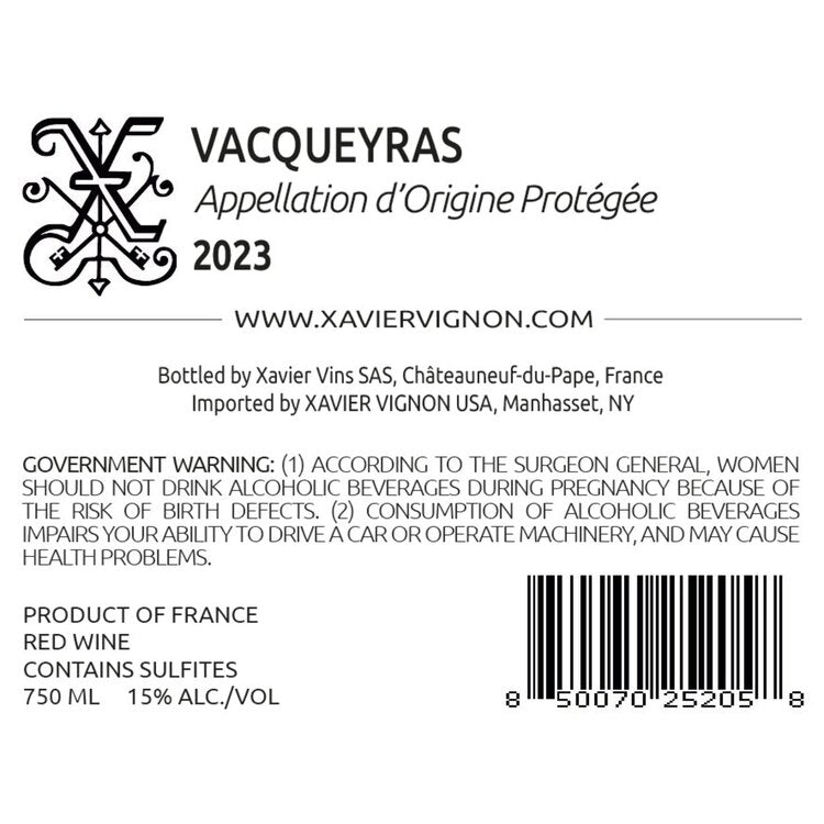 Xavier Vignon Vacqueyras Rouge 2023 - 750ML - Back Label