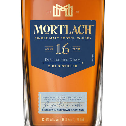 Mortlach Single Malt Scotch Distiller's Dram 16 Yr 86.8 - 750ML - Front Label