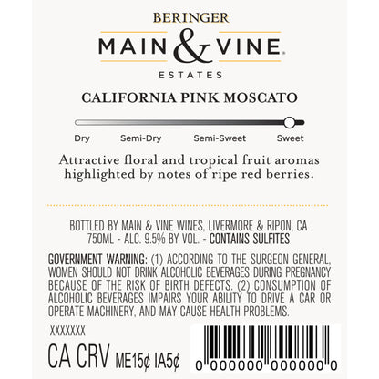 Beringer Main & Vine Pink Moscato California - 750ML - Back Label