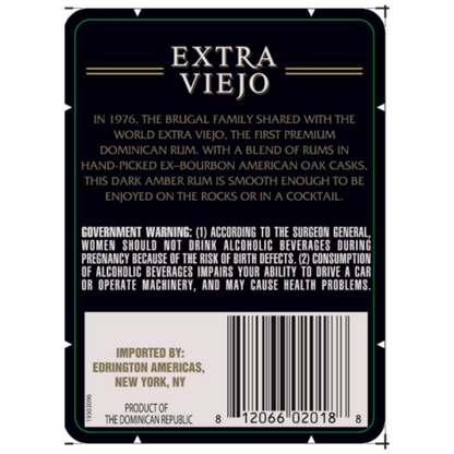 Brugal Aged Rum Extra Viejo 80 - 1.0L - Back Label