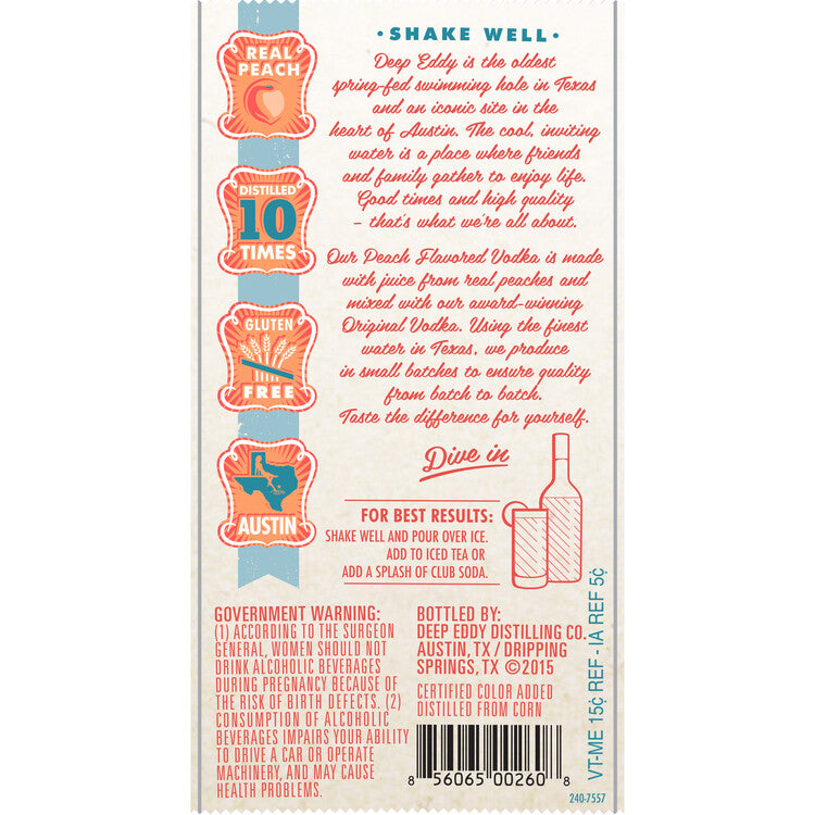 Deep Eddy Peach Flavored Vodka 70 - 1.75L - Back Label