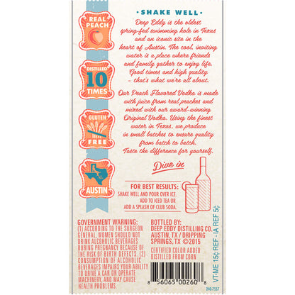 Deep Eddy Peach Flavored Vodka 70 - 1.75L - Back Label