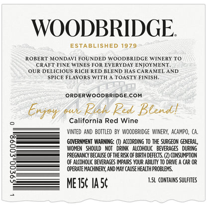 Woodbridge Rich Red Blend California - 1.5L - Back Label