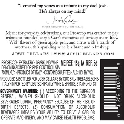 Josh Cellars Prosecco - 750ML - Back