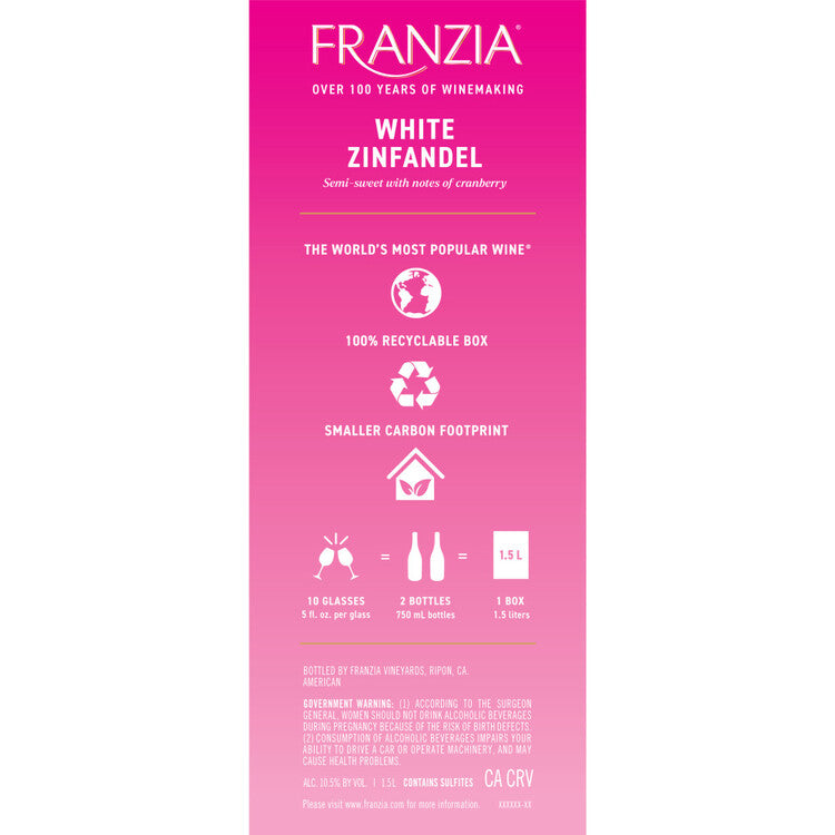Franzia White Zinfandel International - 1.5L - Back