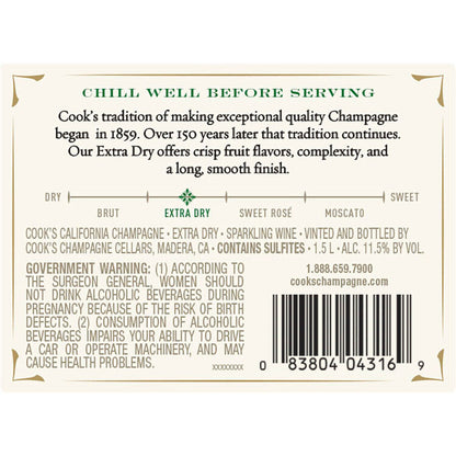 Cook's Extra Dry Champagne California - 1.5L - Back Label