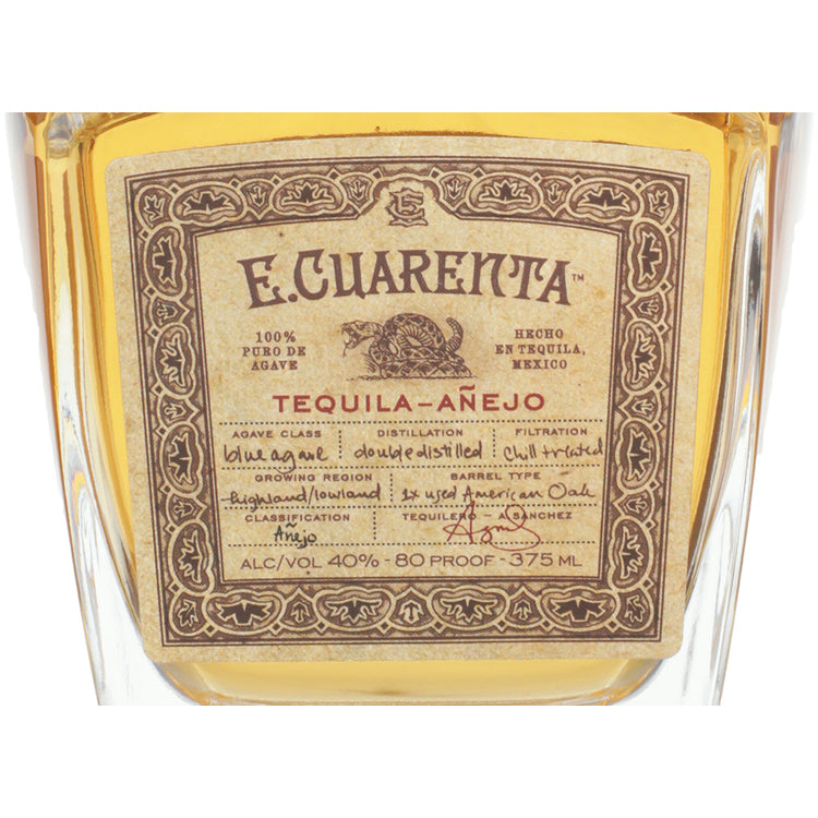 E. Cuarenta Tequila Anejo 80 - 375ML - Front Label
