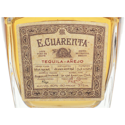 E. Cuarenta Tequila Anejo 80 - 375ML - Front Label