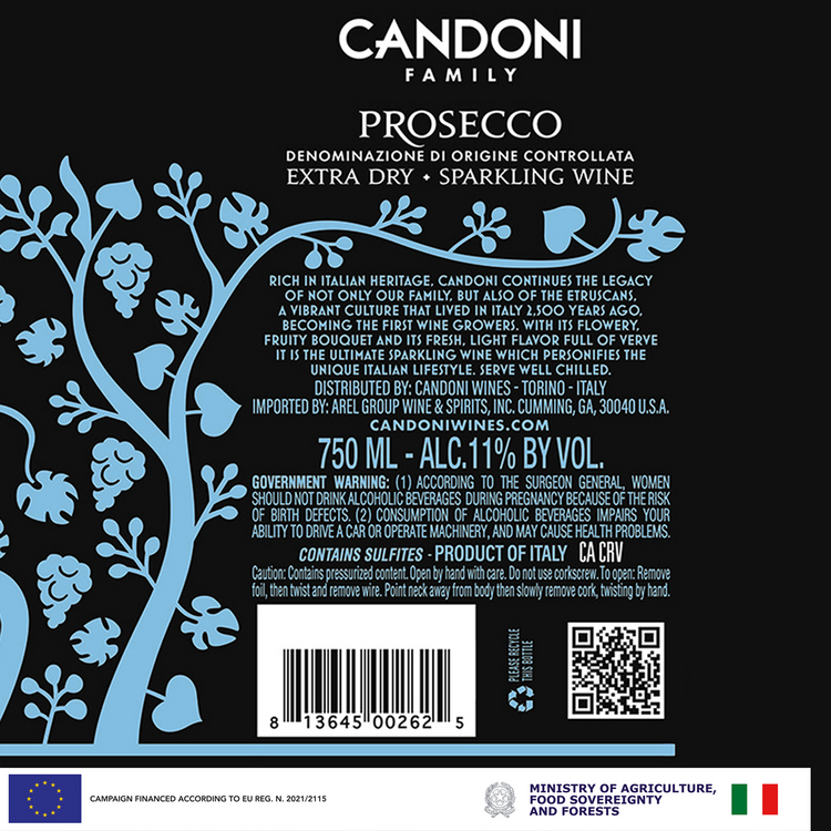 Candoni Prosecco Treviso Extra Dry - 750ML - Back Label