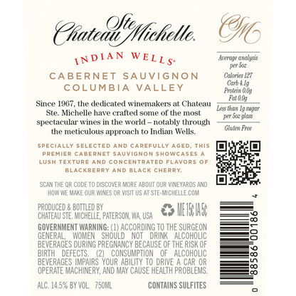 Chateau Ste. Michelle Red Blend Indian Wells Columbia Valley 2022 - 750ML - Back Label