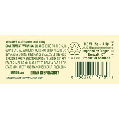 Buchanan's Blended Scotch Master 80 - 750ML - Back Label