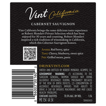 Robert Mondavi Private Selection Cabernet Sauvignon California - 1.5L - Back Label