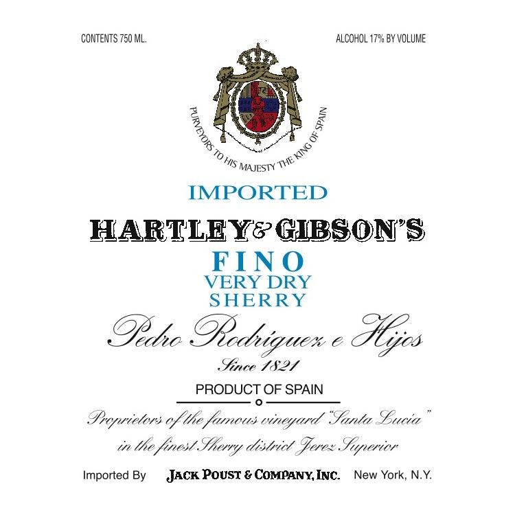 Hartley & Gibson Sherry Fino - 750ML - Front Label