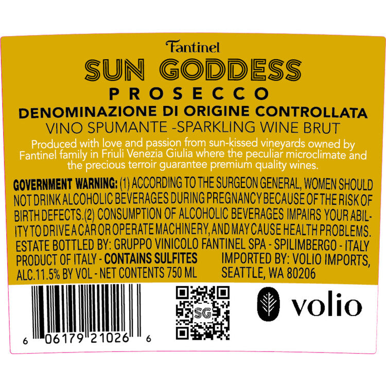 Sun Goddess Prosecco Brut - 750ML - Back Label