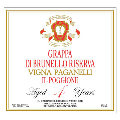 Il Poggione Grappa Brunello Di Montalcino Riserva 4 Yr 86 - 375ML - Front Label