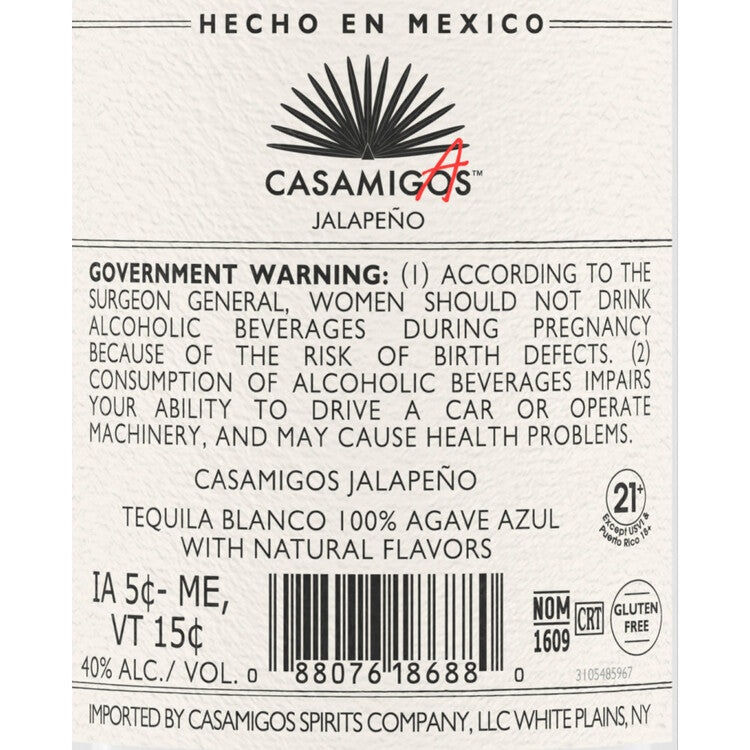Casamigos Casamigas Tequila Blanco Jalapeno Flavored 80 - 750ML - Back Label