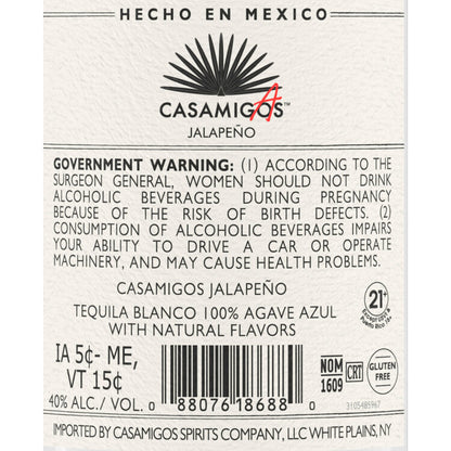 Casamigos Casamigas Tequila Blanco Jalapeno Flavored 80 - 750ML - Back Label