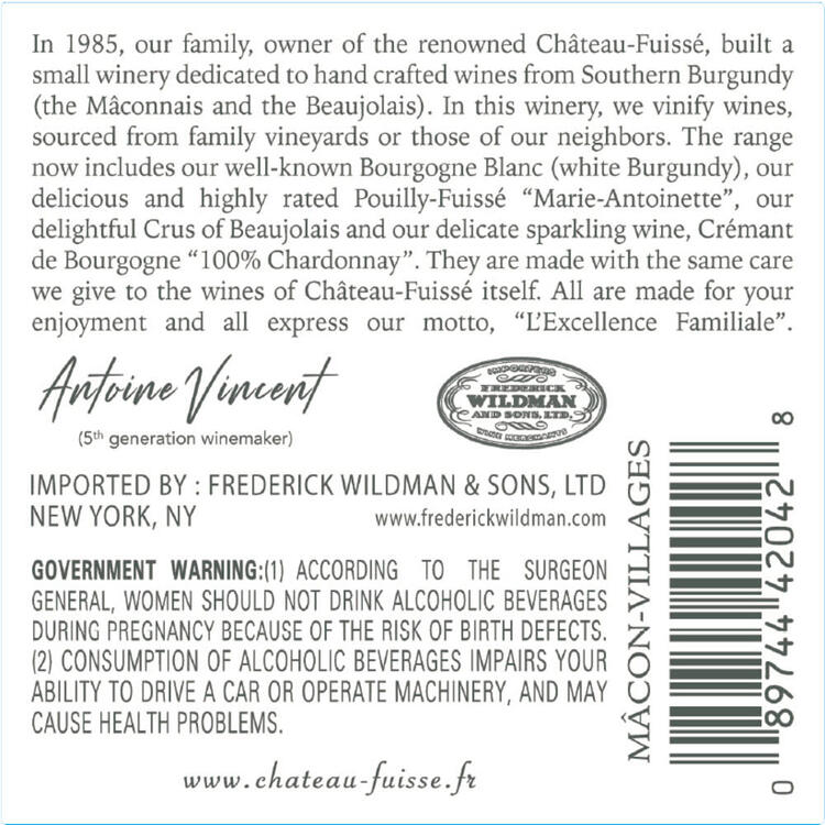 J.J. Vincent Macon Villages 2022 - 750ML - Back Label