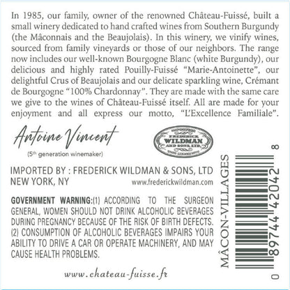 J.J. Vincent Macon Villages 2022 - 750ML - Back Label