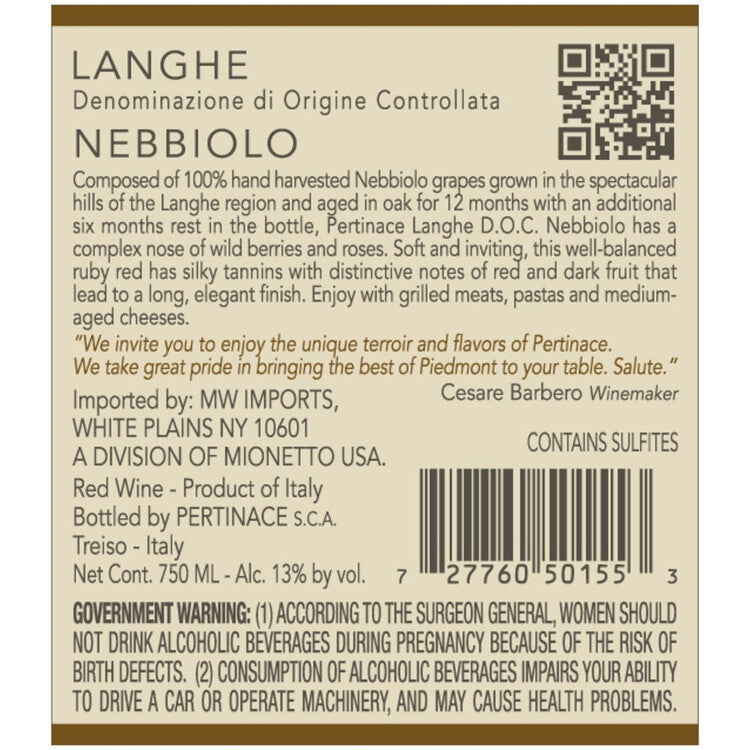 Pertinace Nebbiolo Langhe 2022 - 750ML