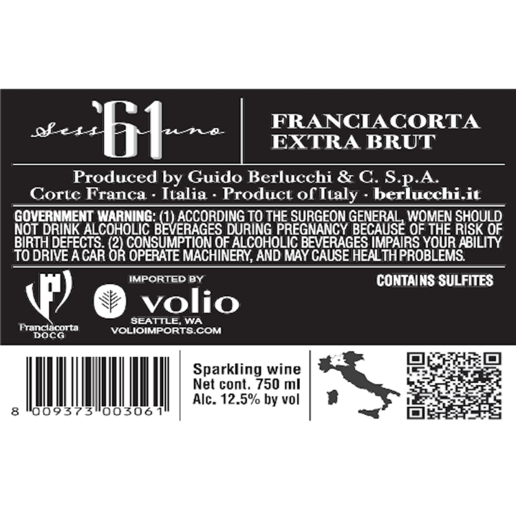Berlucchi Franciacorta Extra Brut '61 - 750ML - Back Label