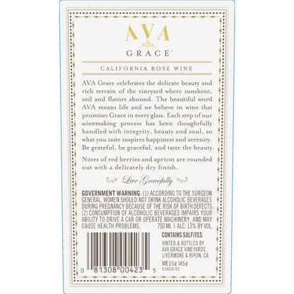 Ava Grace Vineyards Rose Wine California - 750ML - Back Label