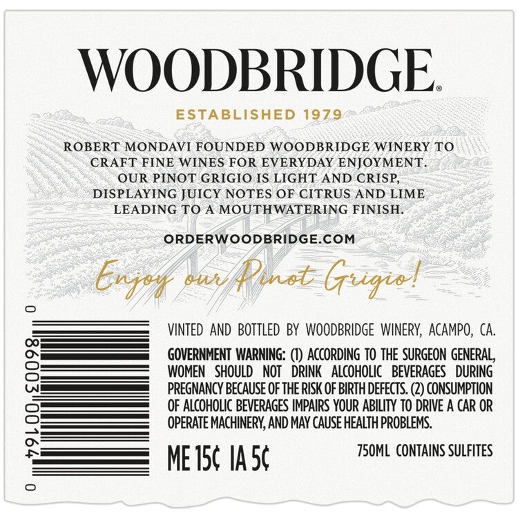 Woodbridge Pinot Grigio California - 750ML - Back Label