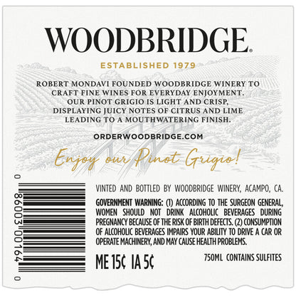 Woodbridge Pinot Grigio California - 750ML - Back Label
