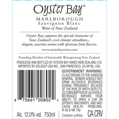 Oyster Bay Sauvignon Blanc Marlborough - 750ML - Back Label