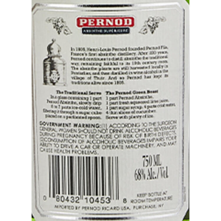 Pernod Absinthe Superieur The Original Recipe 136 - 750ML - Back Label