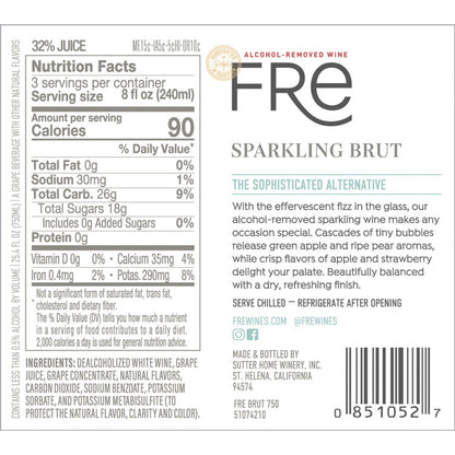 Fre Sparkling Brut Alcohol Removed - 750ML - Back Label