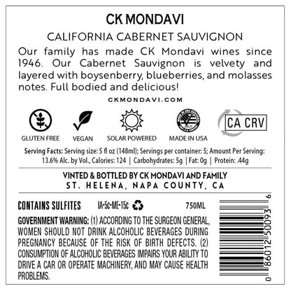 Ck Mondavi Cabernet Sauvignon California - 750ML - Back Label