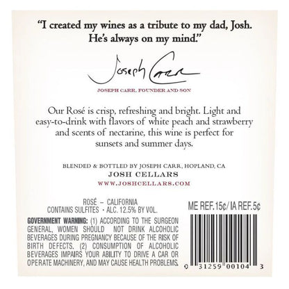 Josh Cellars Rose Wine California - 750ML - Back