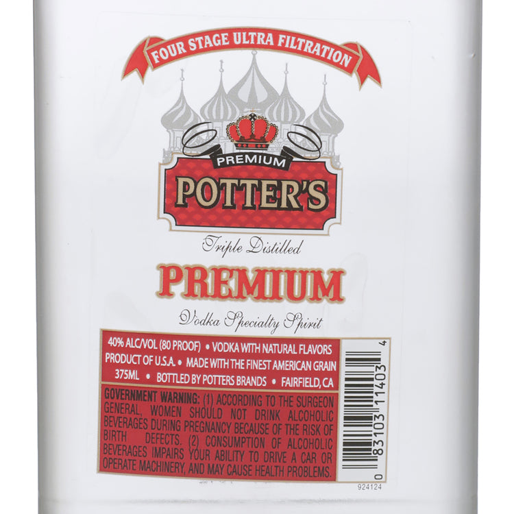 Potter's Vodka 80 - 375ML - Front Label