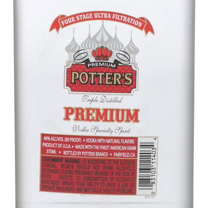 Potter's Vodka 80 - 375ML - Front Label
