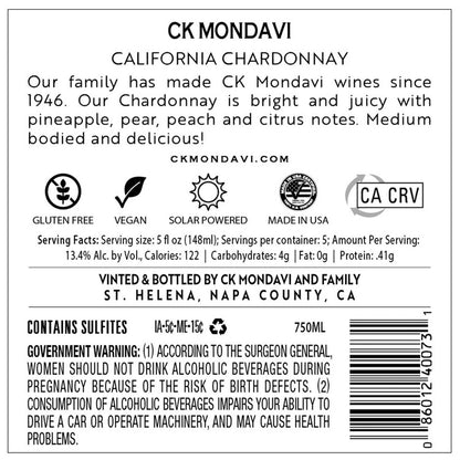 Ck Mondavi Chardonnay California - 750ML - Back Label