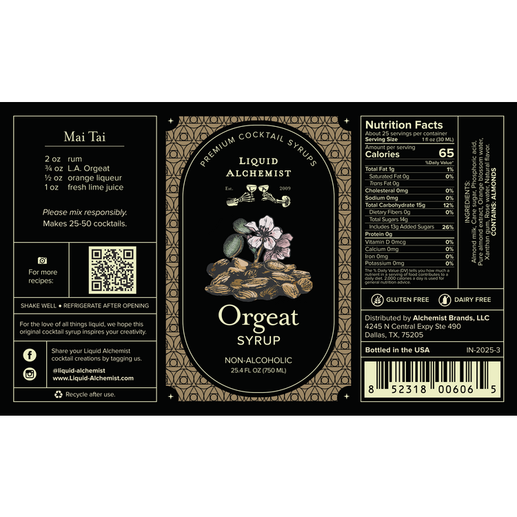Liquid Alchemist Orgeat Syrup - 750ML - Front Label