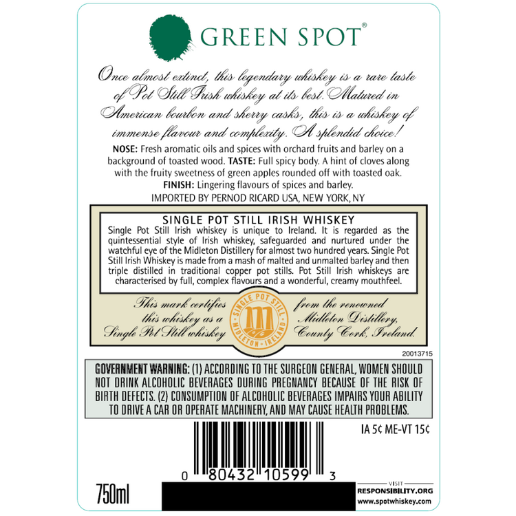 Green Spot Single Pot Still Irish Whiskey 80 - 750ML