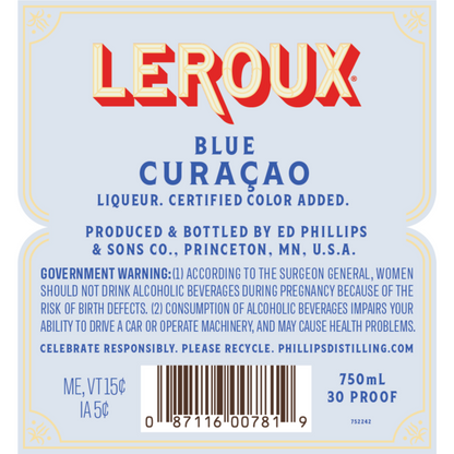 Leroux Curacao Blue 30 - 750ML - Back Label