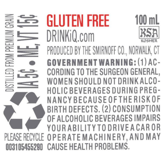 Smirnoff Vodka 80 - 100ML - Back Label