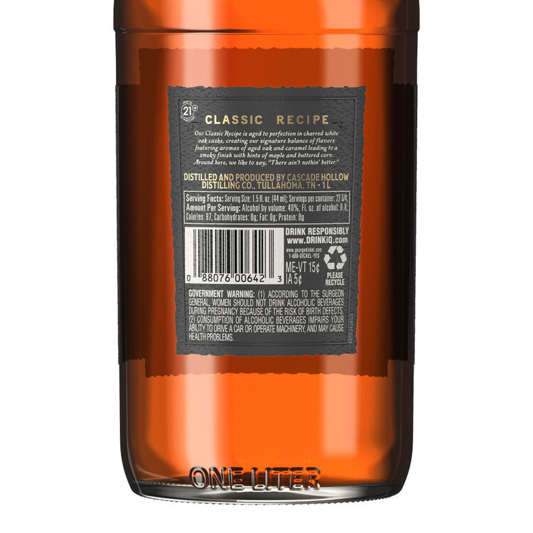 George Dickel Tennessee Whiskey Sour Mash Classic Recipe 80 - 1.0L - Back Label