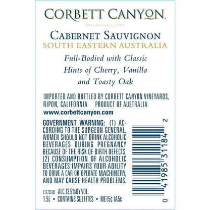 Corbett Canyon Cabernet Sauvignon International - 1.5L - Back Label