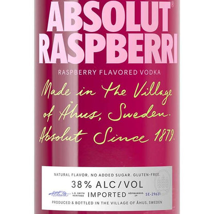 Absolut Raspberry Flavored Vodka Raspberri 76 - 1.0L - Front Label
