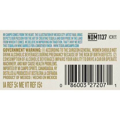 Mi Campo Tequila Reposado 80 - 375ML - Back Label