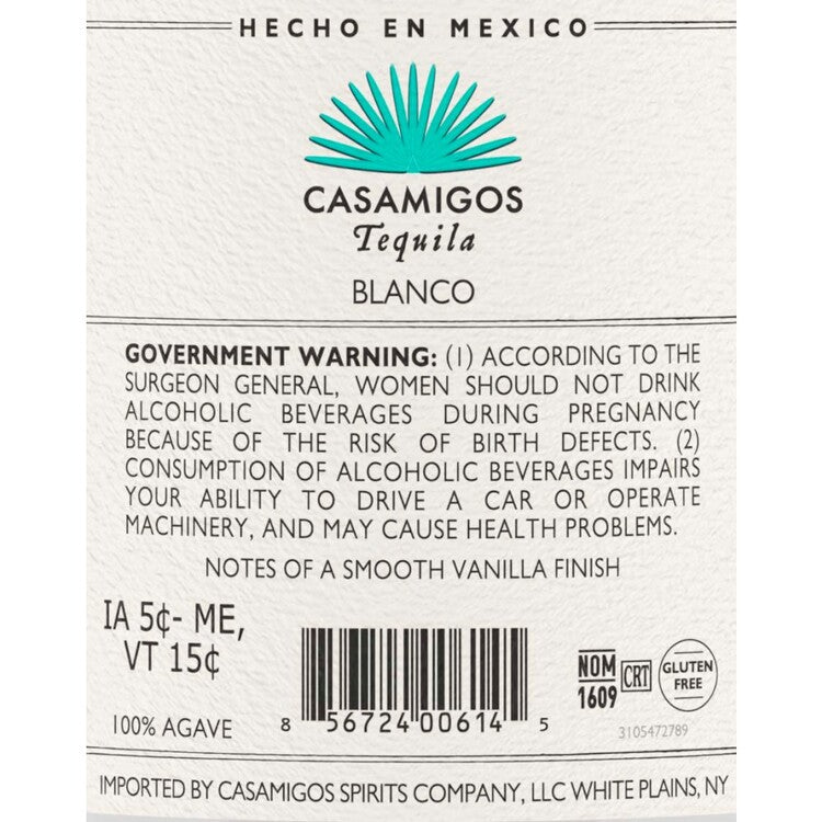 Casamigos Tequila Blanco 80 - 1.75L - Back Label