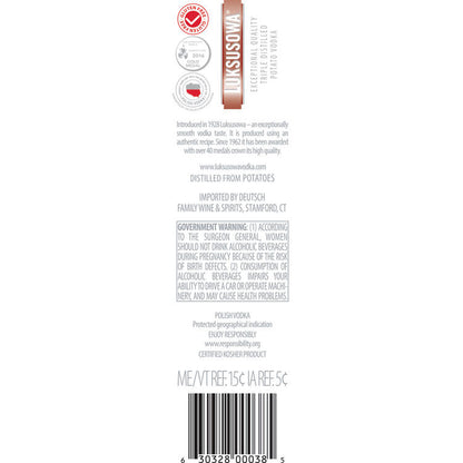 Luksusowa Vodka 80 - 1.0L - Back Label